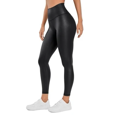 Image of CRZ Yoga Women&#039;s Butterluxe Leggings 25&#039;&#039; High Waisted Workout Gym Buttery Soft Pants Faux Leather Black 10