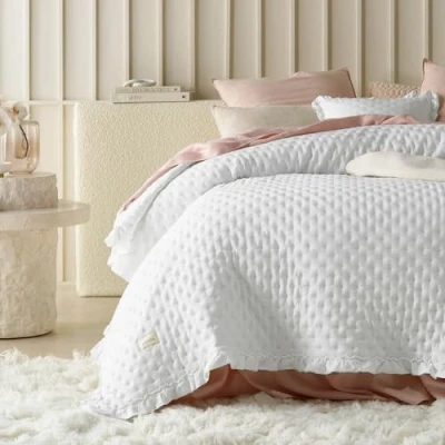 Image of ROOM99 Molly Elegant White Bedspread 240 x 260 cm Versatile as Bed Throw or Sofa Throw, Quilted for and Sofa,