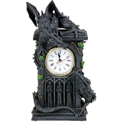 Image of Nemesis Now Duelling Dragons Clock 26cm, Polyresin, Grey