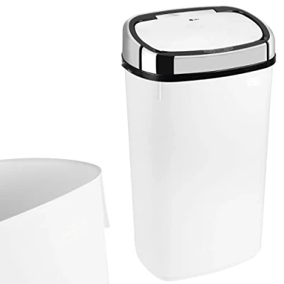 Image of Dihl UK MADE 50L White Sensor Bin with Chrome Silver Lid Kitchen Waste Dust Automatic Motor