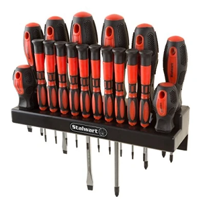 Image of Stalwart 75 HT4088 18 Piece Screwdriver Set with Wall Mount and Magnetic Tips Precision Kit Including Flatheads, Phillips, Torx Screwdrivers by