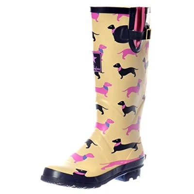 Image of Onlineshoe Women’s Funky Flat Wellie Wellington Festival Rain Boots Assorted Colours 8 Sausage Dog