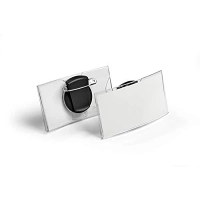 Image of Durable Name Badges Convex with Combi Clip for Pin or to Clothing 75 x 40 mm Ref 8124 (Pack of 25)