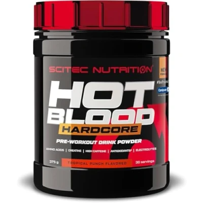 Image of Scitec Nutrition Hot Blood Hardcore, pre Workout Drink Powder with Amino acids and creatine, 375 g, Tropical Punch