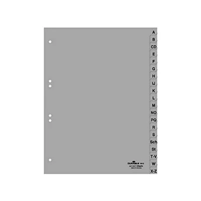 Image of Durable A Z Polypropylene Index Dividers A4 Portrait Full Covering Pack of 20 Grey Made in Germany