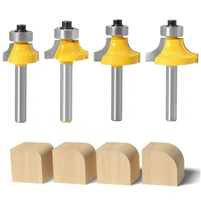 Image of Woodworking Milling Cutter 4 Pcs 1/4 Inch Round Router Bits Carbide Tipped Bit Wood Saw Shank Over Bit, for Home &amp; Diy, Tool