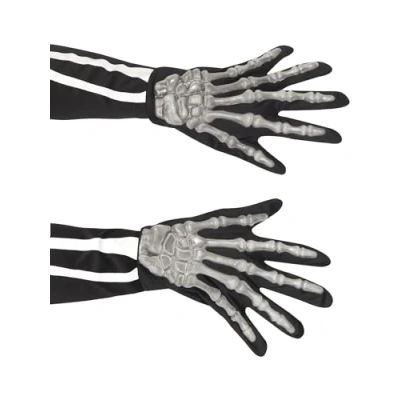 Image of Smiffys Skeleton Gloves, Adult, Black , Halloween Fancy Dress Accessory, Up Accessories