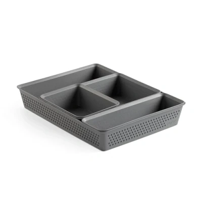 Image of TATAY Bohol Set of 4 Organisers (1pc Slim + 1pc A6 A5 A4) Polypropylene Organiser, BPA Free, 100% Recycled Material, Anthracite Grey