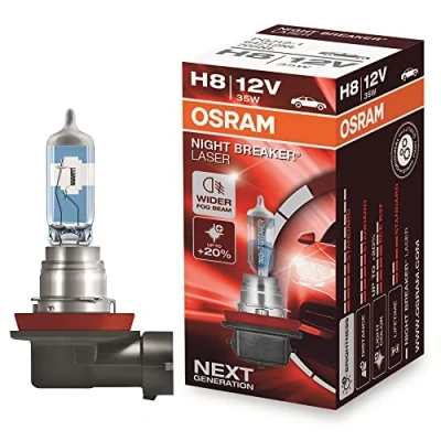 Image of OSRAM NIGHT BREAKER LASER H8, +150% more brightness, halogen headlight lamp, 64212NL, 12V, folding box (1 lamp)