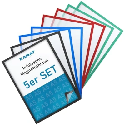 Image of KARAT Set of 5 Magnetic Frames DIN A5 for Children&#039;s Drawings, Document Holder, Information Bag, Picture Offer Signs, Sheet Holder Bag (Outer Dimensions 16.7 x 22.6