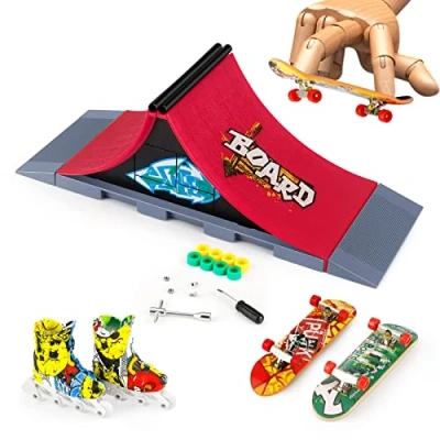 Image of MOMSIV Mini Finger Skateboard and Ramp Accessories Set (A)