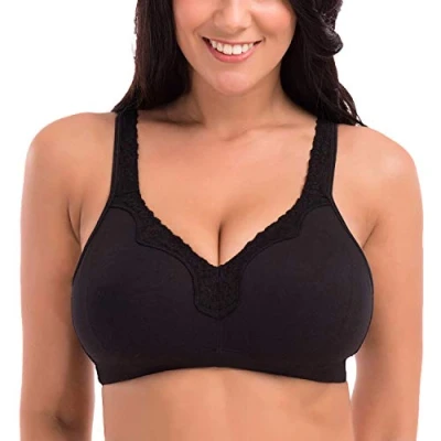 Image of Delimira Women&#039;s Non Wired Bras Full Coverage Cotton Comfort Bra Plus Size Padded Soft Black 38D