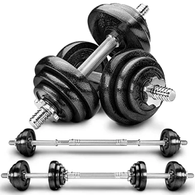 Image of RE:SPORT 2 in 1 Dumbbell Set Cast Iron With Connecting Rod Adjustable &amp; Barbell Spinlock Collars Connection Tube Lifting Training (Black, 20kg)