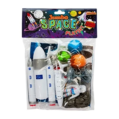 Image of Deluxebase Jumbo Playset Space from large Figures Toy Set. Bag of toys including Shuttle, Rocket and Astronauts. Perfect astronomy for boys girls
