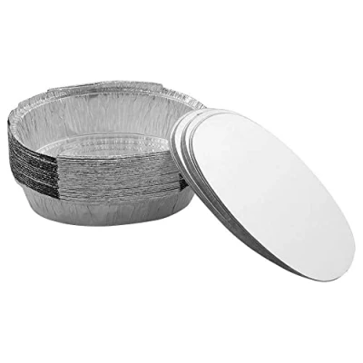 Image of 30pcs Rectangular Aluminium Containers Food Pan with Lid Tin Foil Container Paper Lids Meal Prep Tray for Baking, Freezing, Roasting (600ml)