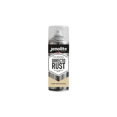 Image of JENOLITE Directorust Gloss Spray Paint IVORY WHITE 2 x 400ml Direct To Rust For Metal Multi Surface Wood, Metal, Plastic, Ceramic RAL 1013