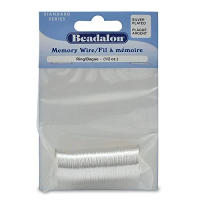 Image of Beadalon Carbon Steel Memory Wire, Round, Ring, Silver Plated, 0.5 oz, Approx. 99 coils
