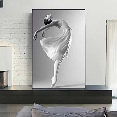 Image of XuFan Canvas Painting Black White Ballet Dance Posters Prints Nordic Style Girl Portrait Pictures for Home Decoration Wall Art 40X60cm No Frame