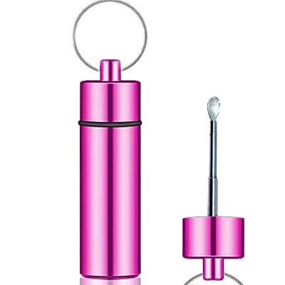 Image of iSnuff Premium Travel Container with Spoon Metal Vial Telescopic Deluxe Dispenser (Pink)