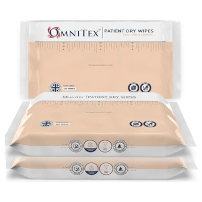 Image of 3x 100pk Omnitex Super Soft Durable Patient Dry Wipes Extra Large, Feather Soft, Excellent Absorption Made in UK Adult Cleaning for Bed bath, Incontinence, outdoors Rinse Free