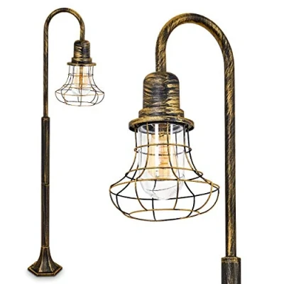 Image of hofstein Outdoor lamp Borkan, Floor Light in Antique Look, cast Aluminium Black/Gold with Clear Glass panes, Path 125,5 cm, Retro/Vintage Garden lamp, E27 Socket, IP44, Without Bulb