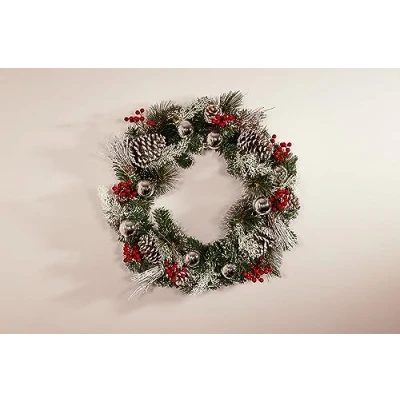 Image of HomeZone® Festive 50cm Snow Decorated Christmas Wreath Covered With Berries And Pinecones Finished Xmas Ideal For Home Or Office Decorations