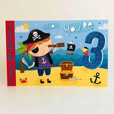 Image of Words n Wishes Boy Happy 3rd Birthday Card Pirate Treasure Parrot