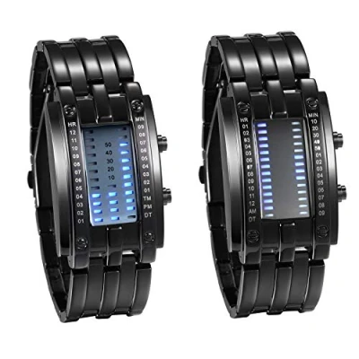 Image of JewelryWe Mens Womens Digital Watch LED Binary 30M Waterproof Watches Alloy Band Sports Military Wristwatch