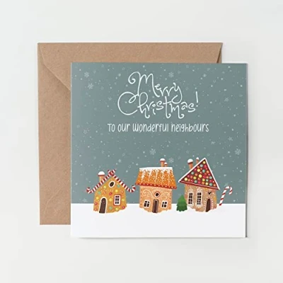 Image of 1 x Greeting Card Merry Christmas Neighbours House Home Gingerbread Festive Xmas Illustration Friend Kids Family Secret Santa #79242