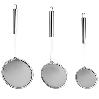 Image of 3 Pieces Strainer Skimmer, Skimmer Spoon, Stainless Steel Fine Mesh Oil Filter Colander Three Specifications, for Skims Fat Scum