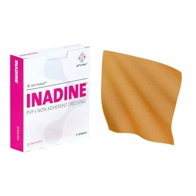 Image of Inadine Non Adherent Dressing 9.5cm x Sterile Pack of 10 Iodine Impregnated Antimicrobial Wound Care