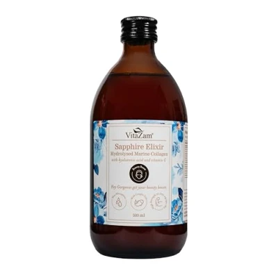 Image of Sapphire Elixir: Marine Collagen Liquid 10000mg with Hyaluronic Acid, Biotin, Silica, Vitamin B, C, D3, Sugar Free for Skin, Hair, Nails, Joints, Muscles, 500ml