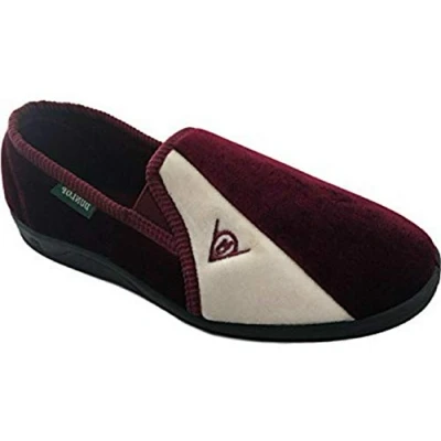 Image of DUNLOP Winston Mens Velour Twin Gusset Slippers Black/Grey (7 UK, Burgundy/Cream) …