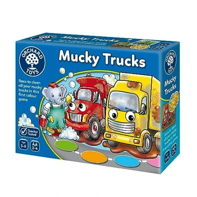 Image of Orchard Toys Mucky Trucks Game, A fun colour matching Game for kids age 3 6, Educational