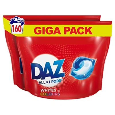 Image of Daz All in 1 PODS, Washing Liquid Laundry Detergent Tablets / Capsules, 160 Washes (80 x 2), Whites &amp; Colours, Cleans Brightens Freshens Even At 20 Degrees