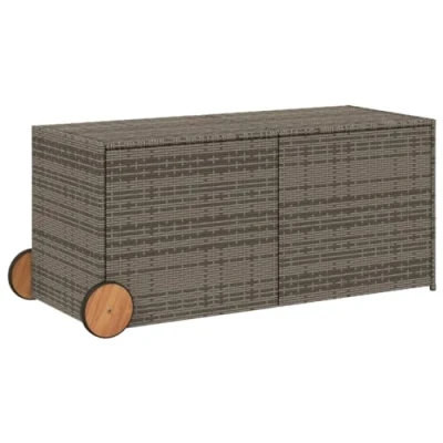 Image of vidaXL Outdoor Deck Storage Box with Wheels 283L Grey Poly Rattan &amp; Steel Frame, Water Resistant Bag for Patio/Garden