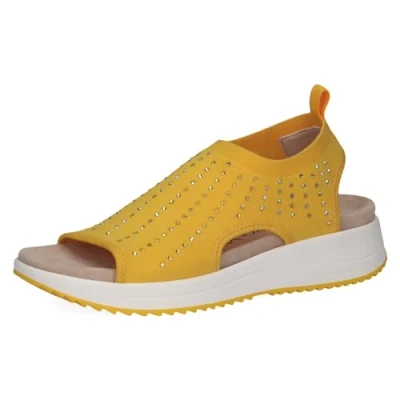 Image of CAPRICE Women&#039; 9 28706 42 Flat Sandal, Yellow Knit, 3.5 UK