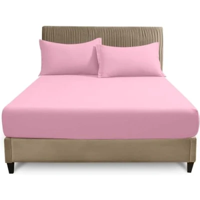 Image of GC GAVENO CAVAILIA Fitted Sheets (182 x 203 Cm) Plain Dyed Bedding Bedsheets Non Iron Superking Sheet Pink