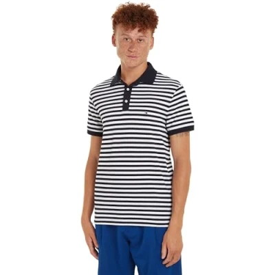 Image of Tommy Hilfiger Men&#039;s 1985 Slim Short Sleeve Polo, Blue (Desert Sky/White), XS