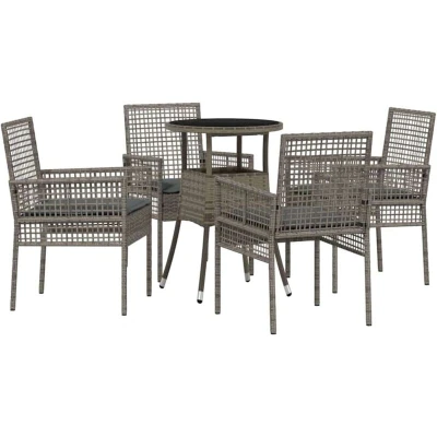 Image of vidaXL 5 Piece Garden Dining Set Grey Poly Rattan