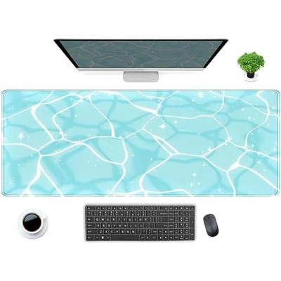 Image of Desk Pad Large Extended Gaming Mouse Computer Laptop Keyboard with Stitched Edges Protector for Women Office Decoration Ocean 80x30cm XL