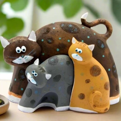 Image of Fabulous Felines Purrfect Cat Gifts Trio of Cats Ornament Perfect For Home and Living Room Display Unique Themed Gift Lovers &amp; Women Size (14x18x10cm)
