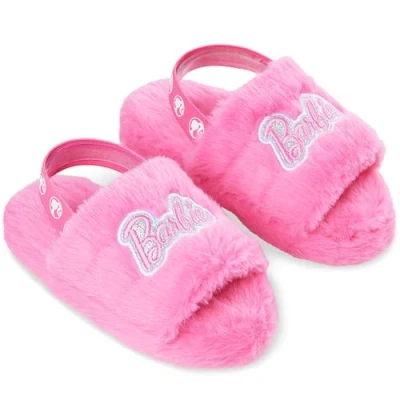 Image of Barbie Girls Fluffy Slippers, Comfy Mule House Shoes Gifts for (Pink, 13 UK)
