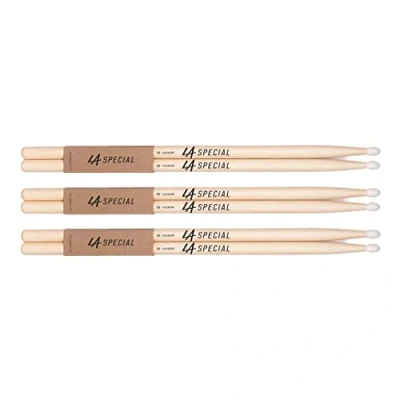 Image of LA Specials Drum Sticks 5B Drumsticks Set for Acoustic Drums or Electronic Oval Nylon Tip Hickory Consistent Weight and Pitch 3 Pairs