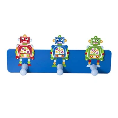 Image of Mousehouse Gifts Robot Themed Triple Coat Hook for Easy Storage, Wooden Wall Hooks Children&#039;s Bedrooms and Nurseries