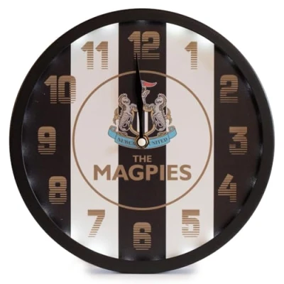 Image of Newcastle United FC LED Stripe Wall Clock, Metal, 25cm Diameter, Requires 3 AA Batteries