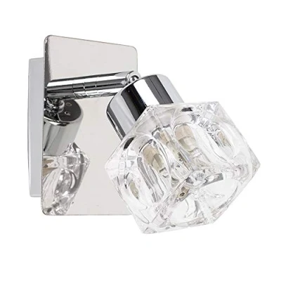 Image of MiniSun Pair of Modern Silver Chrome Plate &amp; Clear Glass Ice Cube Shade Wall Spotlight Lamps Complete with 2 x 3w G9 LED Light Bulbs
