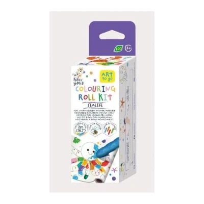 Image of Haku Yoka Wax Crayon Set, Mini Sealife Colouring Roll, Paper Roll with Motifs and 4 Colourful Crayons Including 20 Stickers, for Children from 3 Years
