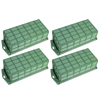 Image of Green Floral Foam Rectangle Cage Flower Holder with for Fresh Flowers Bowl Table Centerpiece Arrangement (4)