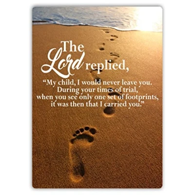 Image of Footprints in The Sand Quote Metal Wall Sign Plaque Art Inspirational
